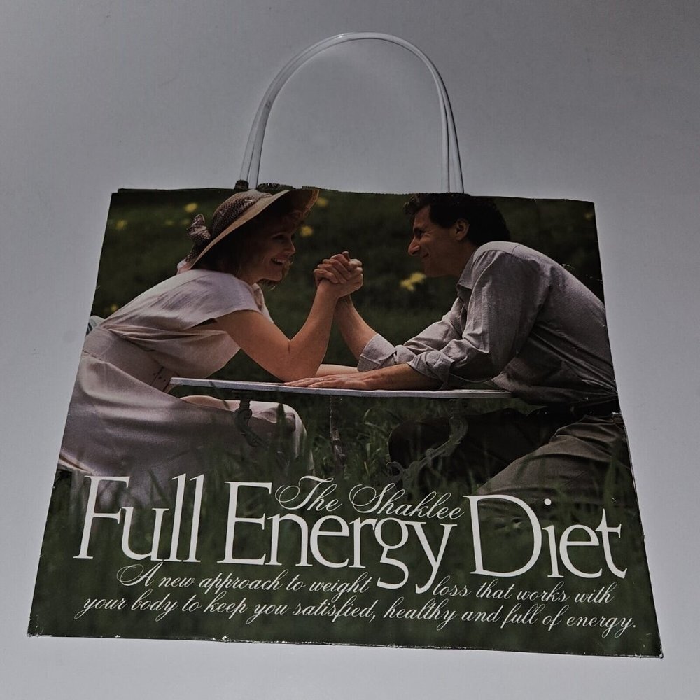 2 Shaklee Full Energy Diet Reusable Paper Bags Lot Handles Tote Prop Collectible